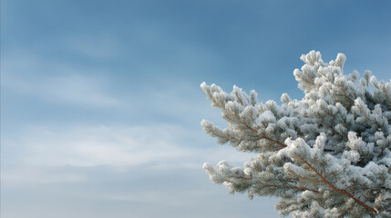 snowcovered fir tree stands majestically against backdrop of sunlit winter sky