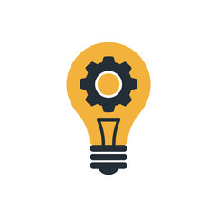 A light bulb with a gear inside symbolizes innovation and mechanical ideas.