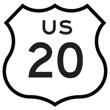 US Route 20 Shield Sign Highway Route Marker Editable Vector