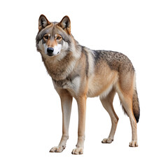 Wolf Standing Alert in a Natural Pose on a White Background on transparent