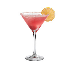 Refreshing Pink Cocktail With Lemon Slice Served in a Stylish Glass on transparent