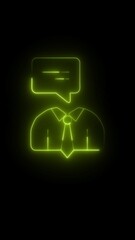 Neon green outline of a person in a shirt and tie with a speech bubble image