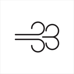 Wind icon or airflow, depicted with horizontal lines decorated with stylized gusts of wind, black and white line illustration, symbolizing weather, movement, ventilation, or speed.