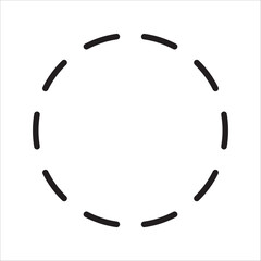 A dotted circle icon, black and white outline illustration, symbolizing boundaries, selection, loading, processing, or designated areas, isolated on a white background, vector graphic element.