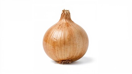 Fototapeta premium A whole onion with a brownish outer layer on a white background.