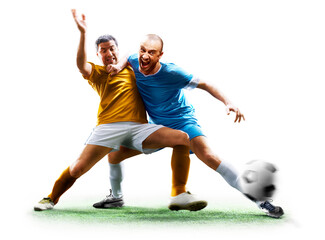 Fototapeta premium Image on a white background. Football players. Soccer championship. Sports concept. Professional soccer player in action. Soccer. Isolated