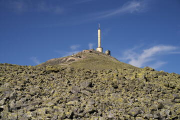  "Gaustatoppen Summit with Observation Tower and Hikers on a Clear Summer Day in Telemark, Norway"