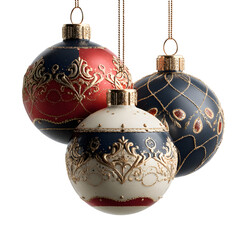 Group of three ornate christmas baubles
