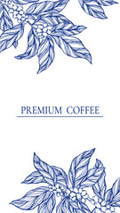 Elegant vector frame coffee plant branches, leaves, flowers, and berries in classic toile de jouy style. Perfect template for coffee packaging, label, branding, cafe menu, and premium product design.