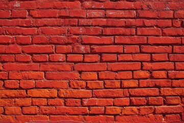 Vibrant red brick wall with unique shades and subtle imperfections, showcasing rich textures and prominent mortar joints, perfect for creating energetic backgrounds or architectural themes