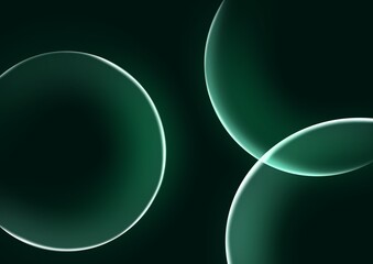 Green glowing transparent circles on dark background futuristic abstract light design 