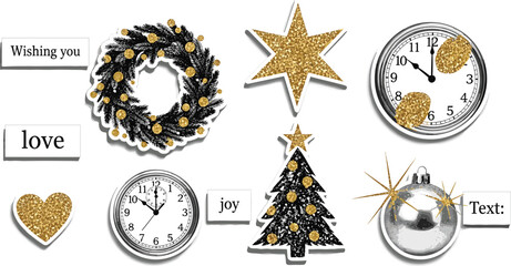 Christmas and New Year Elements Festive Icons and Decorative Stickers for Holiday Greetings