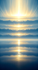 Luminous hand over ocean under firmament, concept of divine creation from genesis for religious themes.