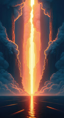 Luminous hand over ocean under firmament, concept of divine creation from genesis for religious themes.