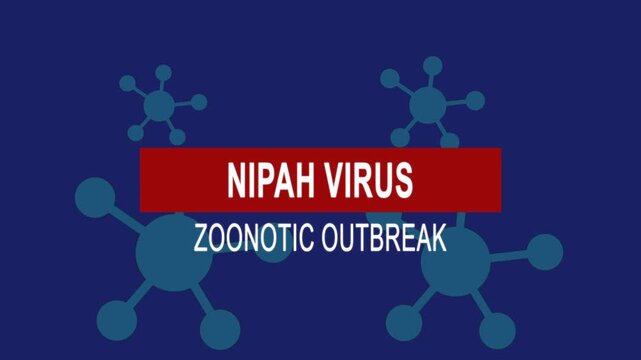 Nipah virus zoonotic outbreak. Medical news alert headline virus animation background. Health concept.