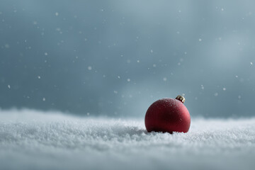 beautifully crafted red christmas ornament resting on blanket of pure untouched snow