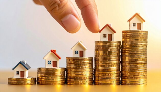 Conceptual image of property investments and rising housing market economics visualized