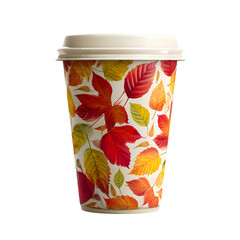 Disposable coffee cup with autumn leaves pattern