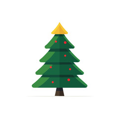 Flat 2D minimalist illustration of a Christmas Tree, modern vector design with white background.