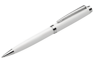 "Elegant White Ballpoint Pen with Silver Clip Mockup – Isolated on Transparent Background PNG"