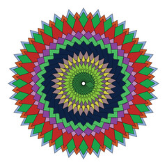 Colorful geometric spiral design with multiple layers and vibrant shades