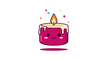 Cartoon candle with smiling face and flame on white background