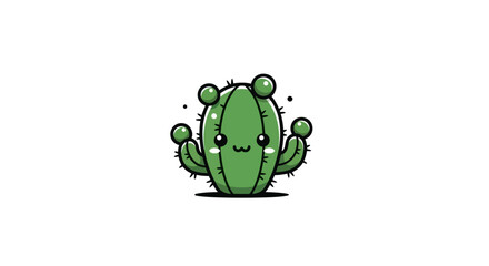 Cartoon cactus character with cheerful expression and simple design on white background