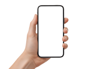 Hand Holding Smartphone Horizontally with Blank White Screen Isolated on Transparent Background PNG
