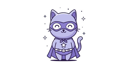Cartoon cat superhero illustration with stars and a white background