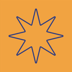 Eight-pointed star outline on vibrant orange abstract background.