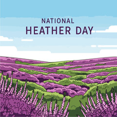 National Heather Day Illustration with Purple Heather Field.