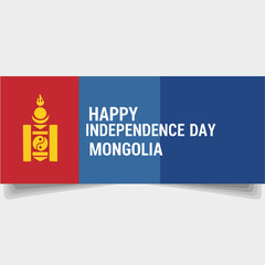Mongolia Independence Day banner with Soyombo symbol and national colors.