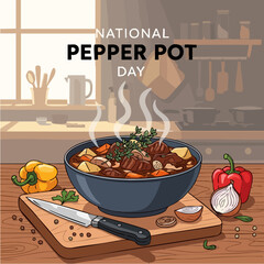 Pepper Pot Day Illustration - A hearty bowl of pepper pot soup.