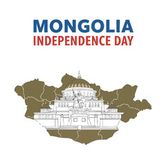 Mongolia Independence Day celebration with government palace illustration.