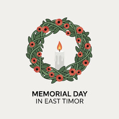 Memorial Day in East Timor - Wreath and Candle Illustration.