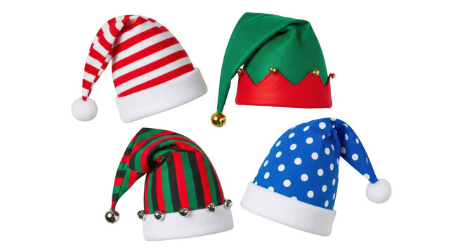 Collection of colorful elf hats, perfect for festive holiday celebrations - Powered by Adobe