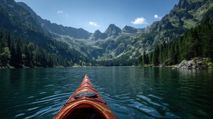 Paddling in the mountain lake