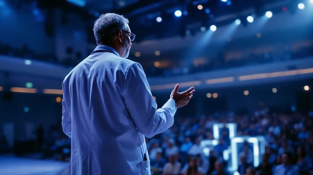 Presenter engages audience with dynamic visuals and compelling message