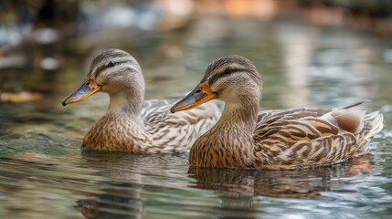 Fototapeta premium Pair of mallards swimming in a pond