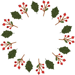 Holly Leaf Berry Christmas Wreath Circle Border
