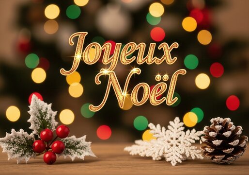 French Christmas Greeting Card Layout With Joyeux Noël Text