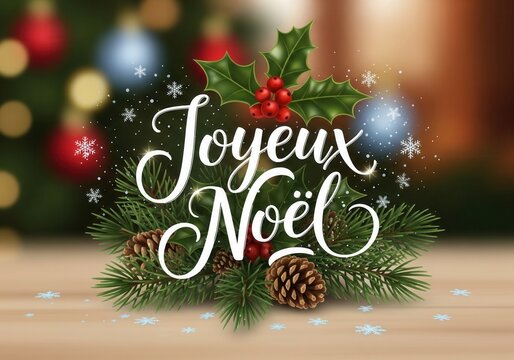 French Christmas Greeting Card Layout With Joyeux Noël Text