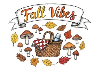 Hand-Drawn Fall Vibes Banner with Autumn Elements