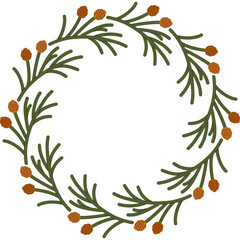 Christmas Pine Branch Cone Wreath Circle Frame. Vector natural holiday frame