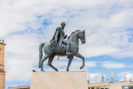 Boyaca, Colombia. January 21, 2025. Statue of Sim&oacute;n Bol&iacute;var on horseback.
