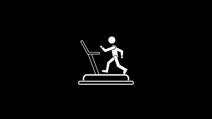 Animated sportsman on treadmill white line icon. Sportsman exercising on a treadmill with controls. Perfect for fitness promotion materials, gym websites, and health and wellness designs.
