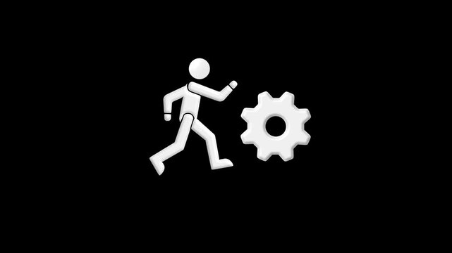 Business man gear wheel character cartoon guy running run inside rotate cogwheel stylized human hamster person worker blue gearwheel business career employment concept4k animation
