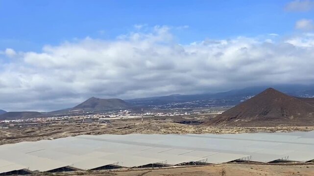 View of a solar panels power plant in Montana Pelada Natural Park, Tenerife,Canary Islands,Spain,4K	