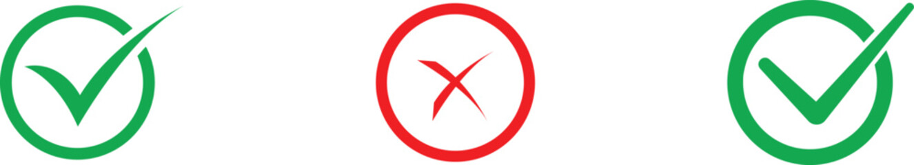 Obraz premium Checkmark and Cross Symbols in Circles check mark green