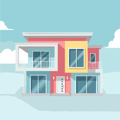 Modern two-story house with vibrant colors and contemporary design.